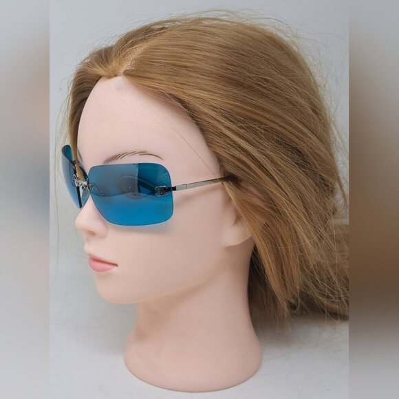 Chanel Women's Sunglasses Vintage 90s Blue Rectangular Italy 4017 62-17-140 - Picture 10 of 16